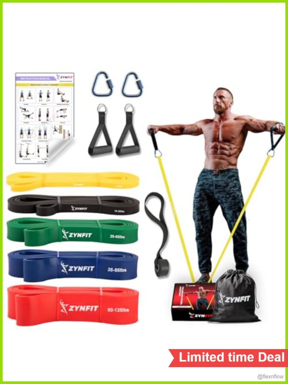 5-Level Pull Up Assistance Band Set with Door Anchor Handles Bag